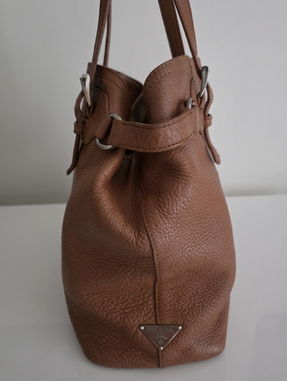 Prada Brown Leather Bucket Bag
